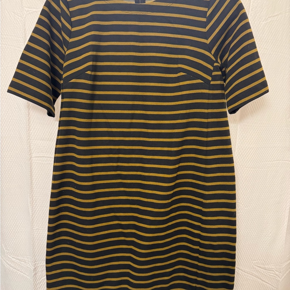 LOFT Black and Gold Striped Mini Dress